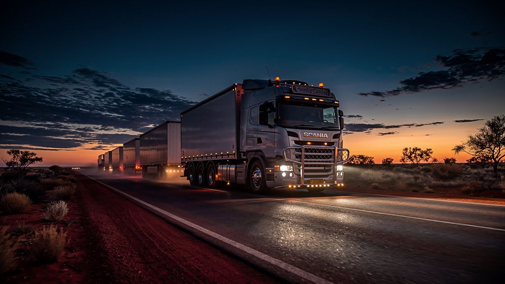 Australian road train on outback highway